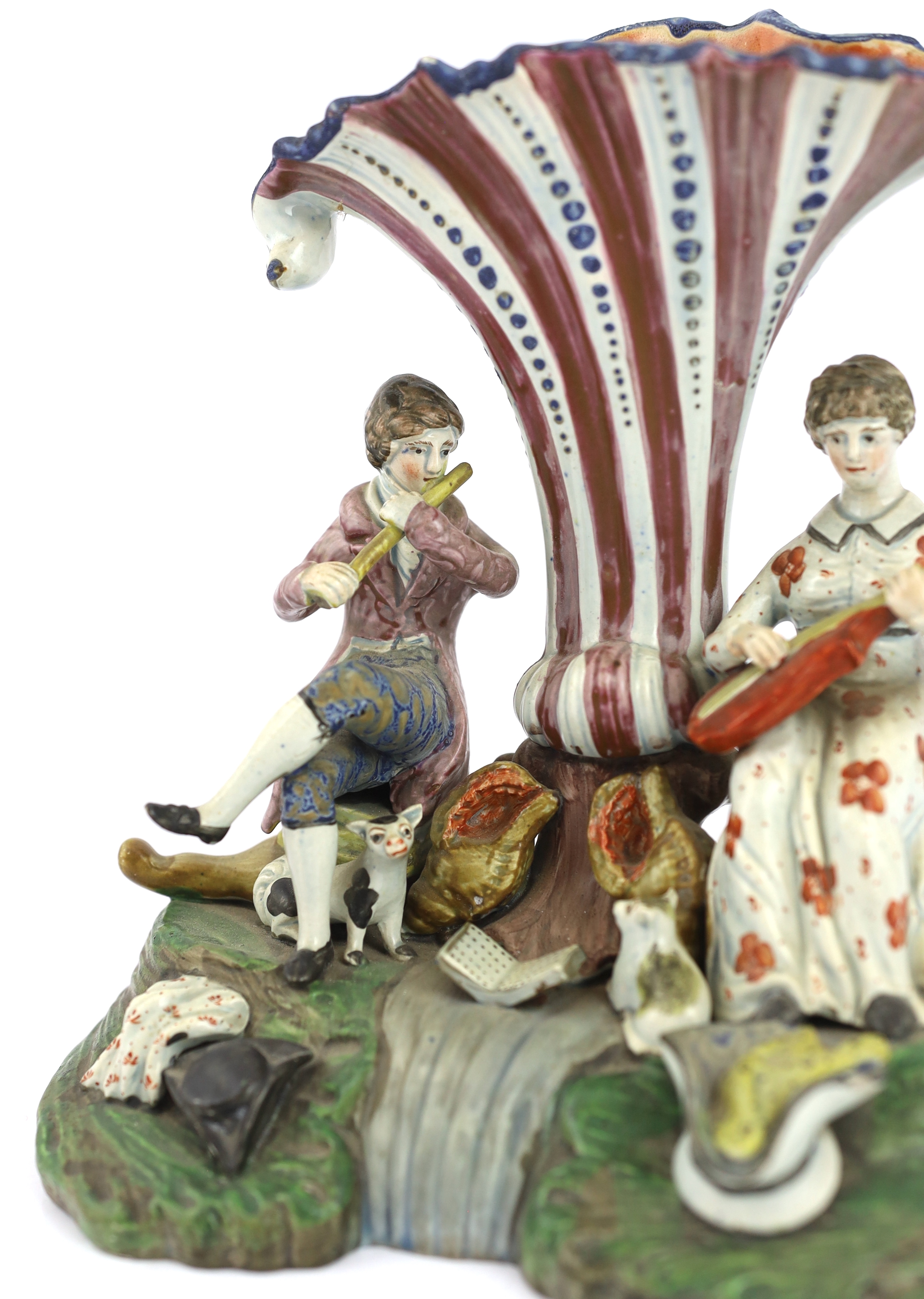 A Staffordshire pearlware musical duet spill vase, c.1820, small repair and loss